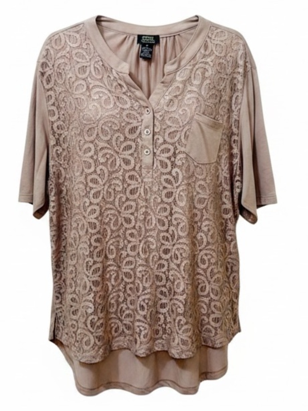 New Shannon Ford New York Lace Overlay Blouse in Taupe Size 3 X
